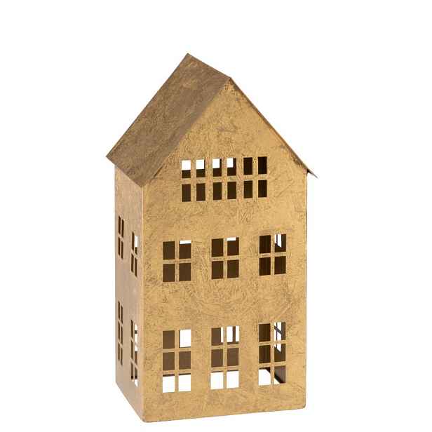 Zlatý antik kovový domek na svíčku - 19*17*37cm J-Line by Jolipa