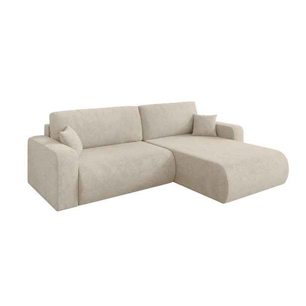 ALTDECOR ROHOVÁ SEDAČKA s funkcí spaní, otoman vpravo BERY-L 276x193x88 krémová velur