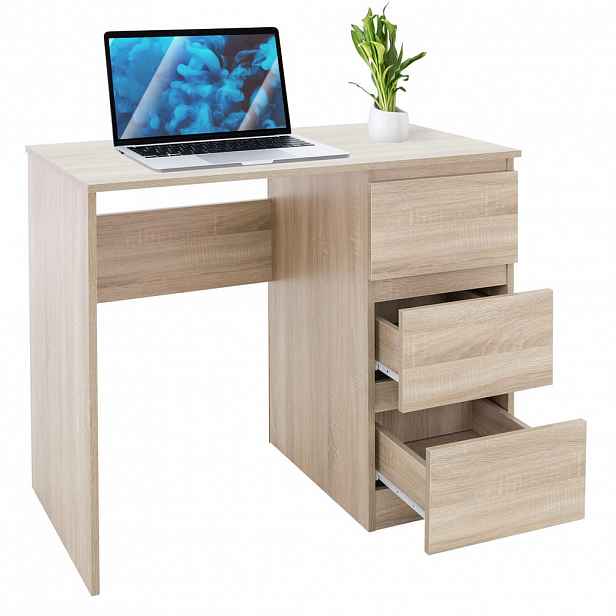 ML-DESIGN PSACÍ STŮL se 3 zásuvkami 90 x 76 x 50 cm, dub Sonoma