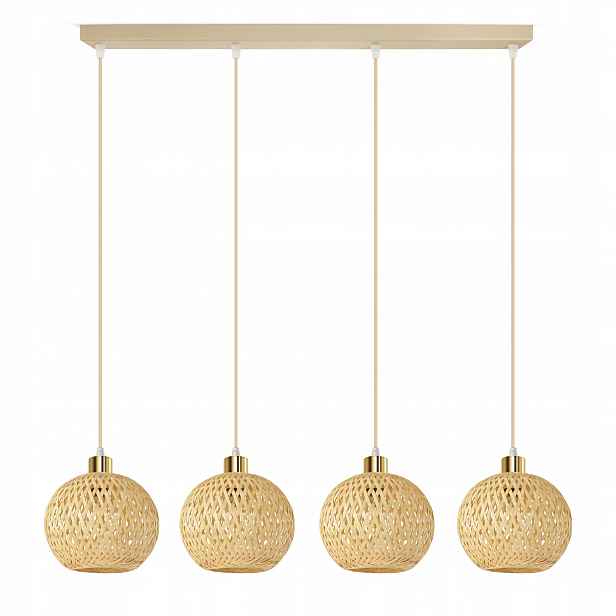 Závěsná lampa Rattan Béžová Boho 4xE27 Nastavitelná výška Obývací pokoj Nad stolem