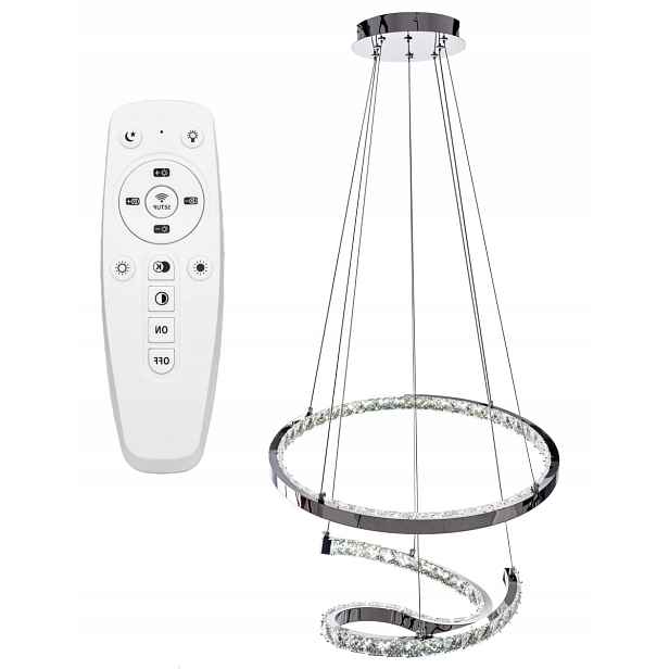 Led Stropní Křišťálová Lampa S Dálkovým Ovládáním, Stříbrný Kruh, Chromovaná Páska, Sklo