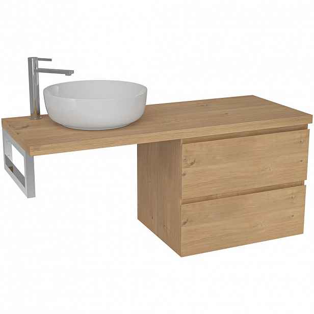 Koupelnová skříňka Carole - dub medový + deska pod umyvadlo Navira Pro - 36 mm + konzole chrom - 140x51,6x46 cm