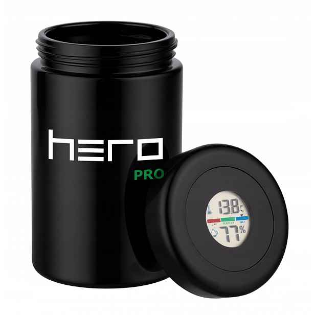 Skleněná nádoba bez zápachu s vlhkoměrem 400 ml Hero Pro
