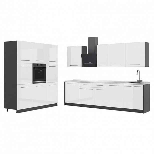Vicco KUCHYŇSKÝ KOUT Fame-Line, Bílá vysoký lesk/Antracit, 460 cm, PD Mramor