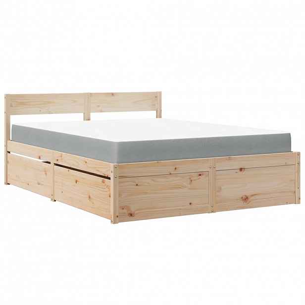 vidaXL Postel se zásuvkami a matrací 140 x 200 cm masivní borovice