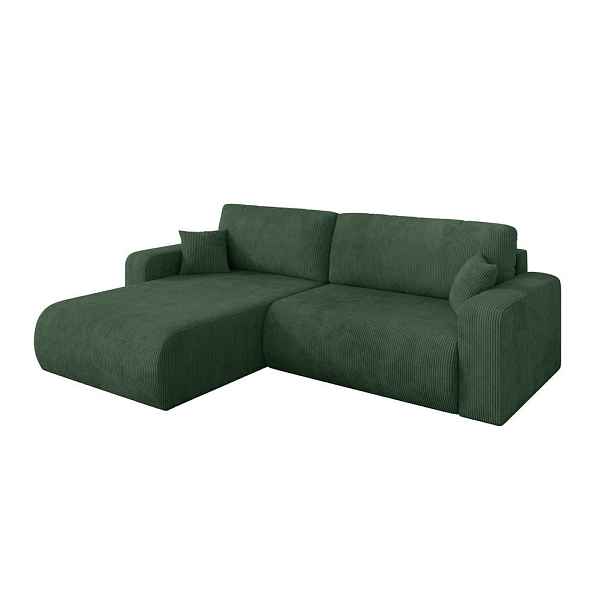 ALTDECOR ROHOVÁ SEDAČKA s funkcí spaní, otoman vlevo BERY-L 276x193x88 zelená manšestr