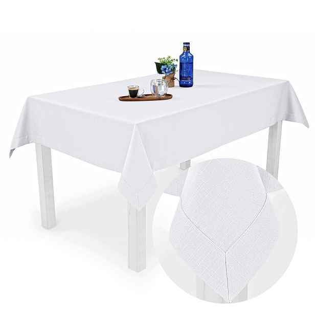 Běhoun s nešpinivou úpravou bílý 40 x 220 cm Vera manžeta 5 cm, silná struktura lnu