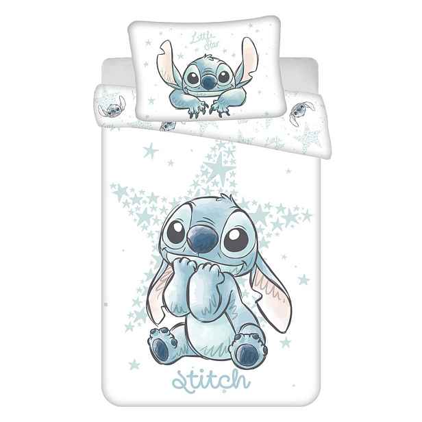 Bílé bavlněné dětské povlečení do postýlky 100x135 cm Lilo and Stitch "White Star" – Jerry Fabrics