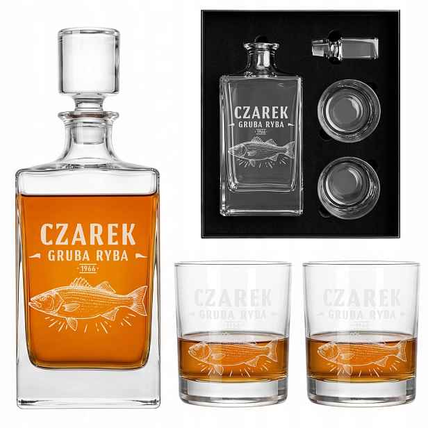 Sada Karafa 850 ml 2 sklenice na whisky Gravírování Dárek pro rybáře Box