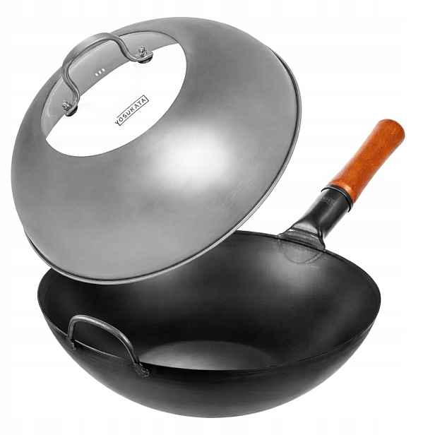 Yosukata Wok 34 cm Sada víka Ocel Sklo Indukce Plyn Ploché Dno