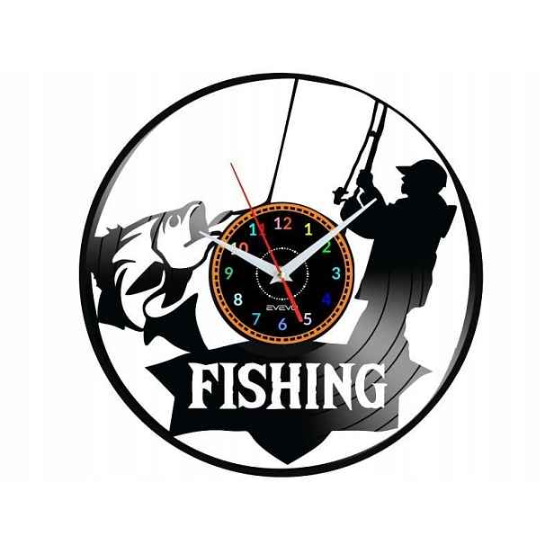 Fishing Dárek Originální dekorace do domu Hodiny z vinylové desky