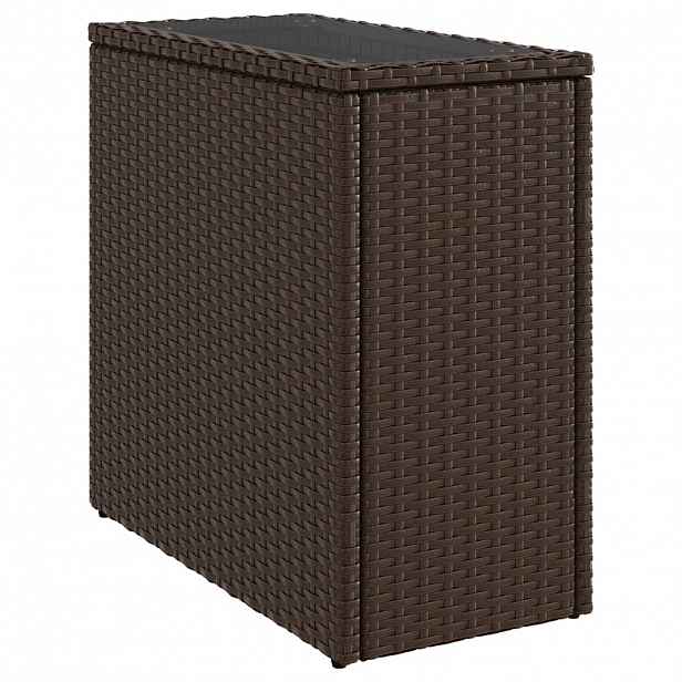 vidaXL Zahradní stolek skleněná deska hnědý 58x27,5x55 cm polyratan