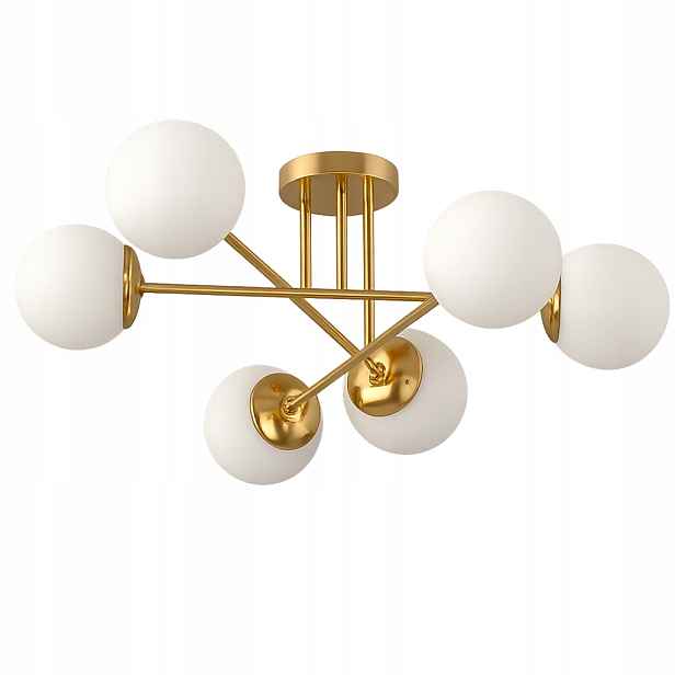 Závěsná stropní lampa Zlatý lustr Bílé koule 6x Led E27