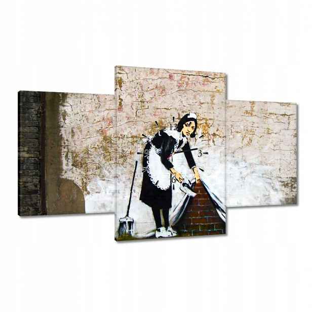 Hodiny 100x60 Banksy Pokojská Grafiti