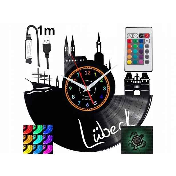 Lubeck Nástěnné Led Rgb hodiny na dálkové ovládání Vinylová deska Modern