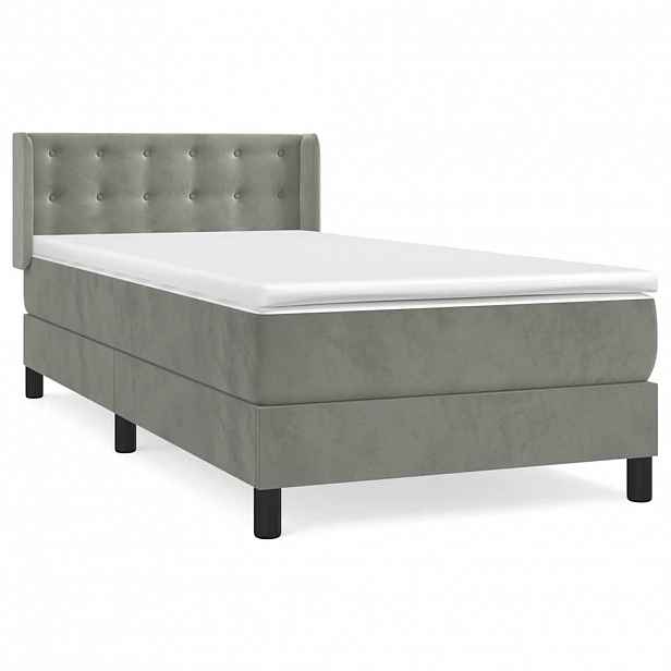 vidaXL Box spring postel s matrací světle šedá 90x190 cm samet