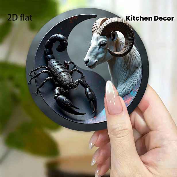 TEMU 1ks Yin-Yang Magnet s Berana a Štíra - Yin-Yang Symbol a Zvířecí Magnety Vhodné pro Domov, Kancelář, Kuchyňskou Lednici, Magnetickou Tabuli,
