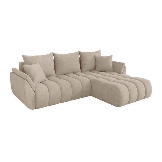 ALTDECOR ROHOVÁ SEDAČKA s funkcí spaní, otoman vpravo TOKO-L-v1 277x194x86 béžová velur