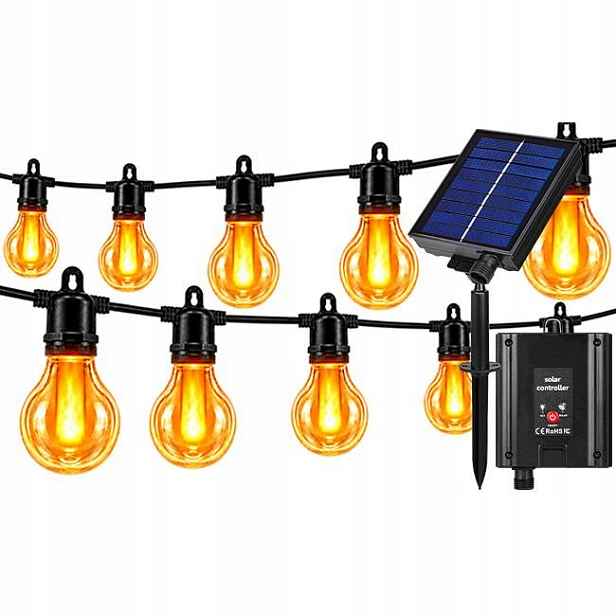 Solární zahradní Led girlanda 6,5 m 10x G50 Efekt plamene IP44 Masterled