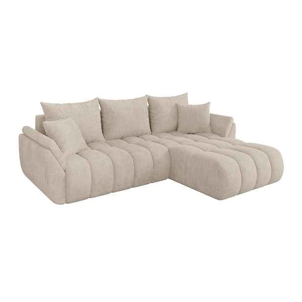 ALTDECOR ROHOVÁ SEDAČKA s funkcí spaní, otoman vpravo TOKO-L-v1 277x194x86 béžová manšestr