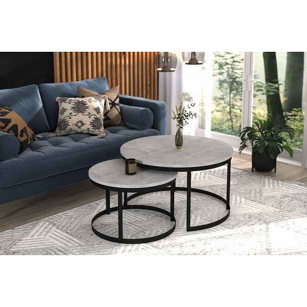 Set 2x kulatý konferenční stolek LAGRIS - černý / beton
