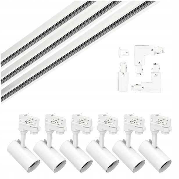 3-fázové kolejnicové osvětlení 2m+2m+2m+ 2x spojka L 6 lamp záslepka
