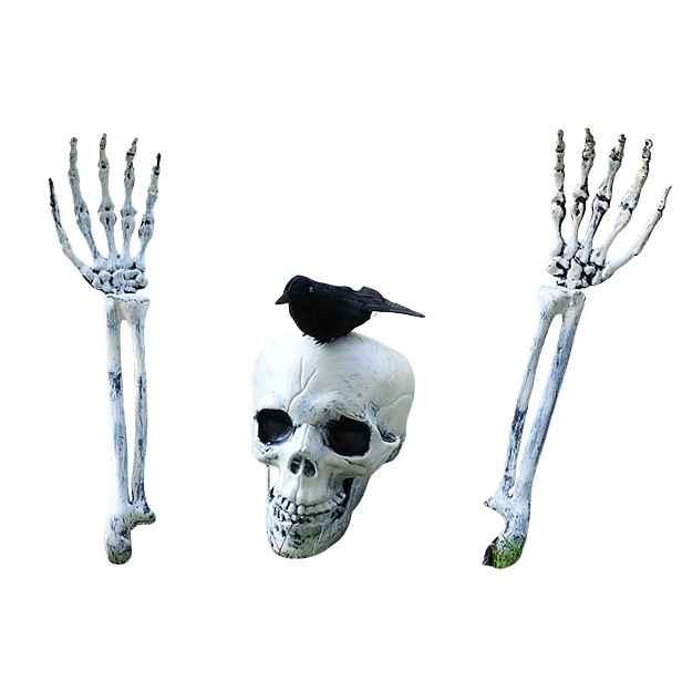 Halloweenská Kostra Lebka 2 Ruce 47 CM Havran Do Zahrady Hřbitov