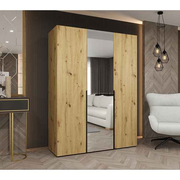 Šatní skříň 150 cm ASUDA se zrcadlem - dub artisan / černá