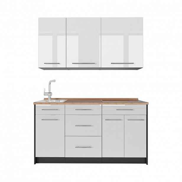 Vicco JEDNOTKOVÁ KUCHYNĚ Fame-Line, Bílá vysoký lesk/Antracit, 150 cm, PD Dub