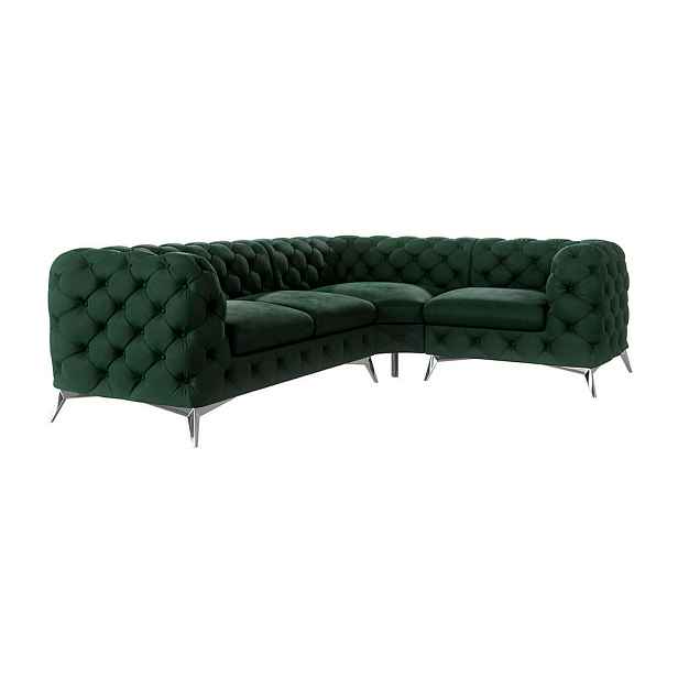 S-Style ROHOVÁ POHOVKA CHESTERFIELD Laura z lahvově zeleného sametu