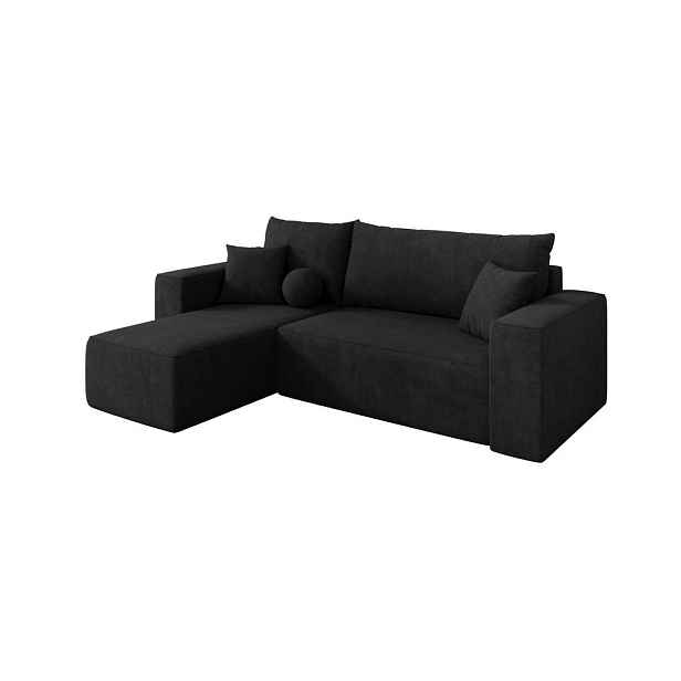 ALTDECOR ROHOVÁ SEDAČKA s funkcí spaní, otoman vlevo SENO-L 249x139x85 černá velur