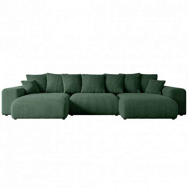 ALTDECOR SEDACÍ SOUPRAVA s funkcí lůžka ESKAR-U - 364 x 176 x 72 cm, zelená manšestr