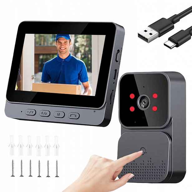 Bezdrátový Zvonek Na Dveře Video Domofon Foto Hd 4.3" Voděodolný