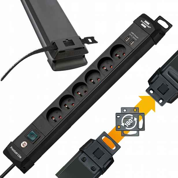 Brennenstuhl Prodlužovací Kabel Zásuvková Lišta 3 m 6 Zásuvek 2USB S Vypínačem
