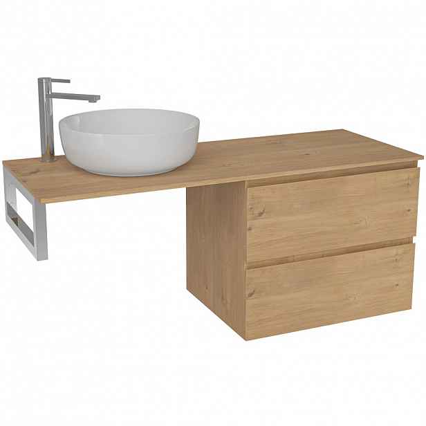 Koupelnová skříňka Carole - dub medový + deska pod umyvadlo Navira Slim - 18 mm + konzole chrom - 140x49,8x46 cm