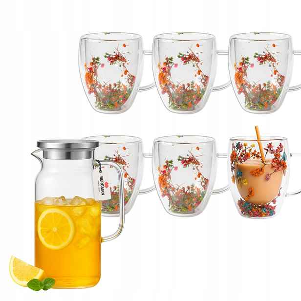 Sada Bergman – džbán 1250 ml a 6 sklenic 350 ml se sušenými květinami
