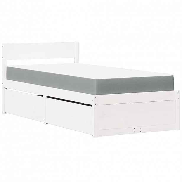 vidaXL Postel se zásuvkami a matrací bílá 90 x 200 cm masivní borovice
