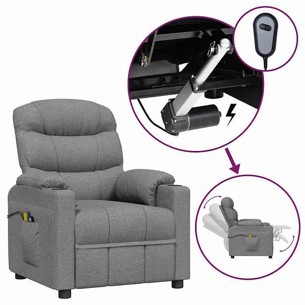 vidaXL Elektrické masážní křeslo světle šedé textil