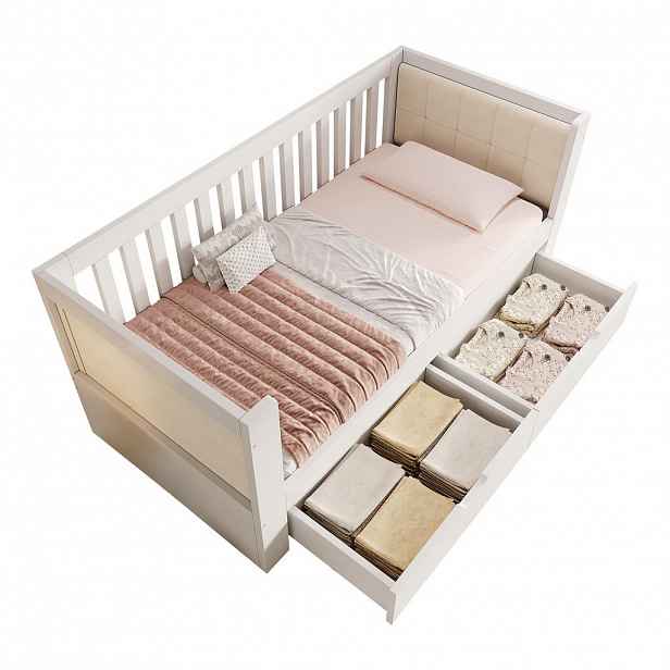 CHICFURN POSTELOVÝ RÁM 90/200 cm v bílé barvě se 2 zásuvkami z masivního borovicového dřeva