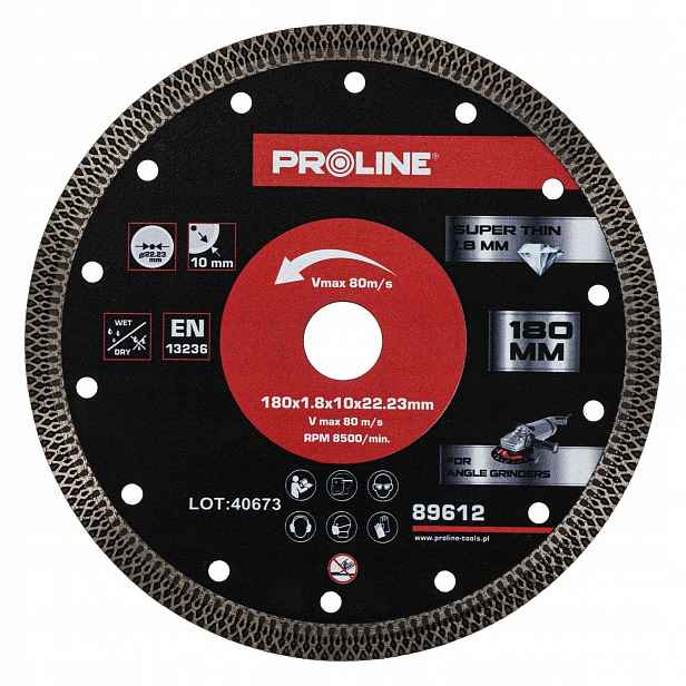 Diamantový kotouč pro řezání 180x1.8x22.23 mm Proline 89612