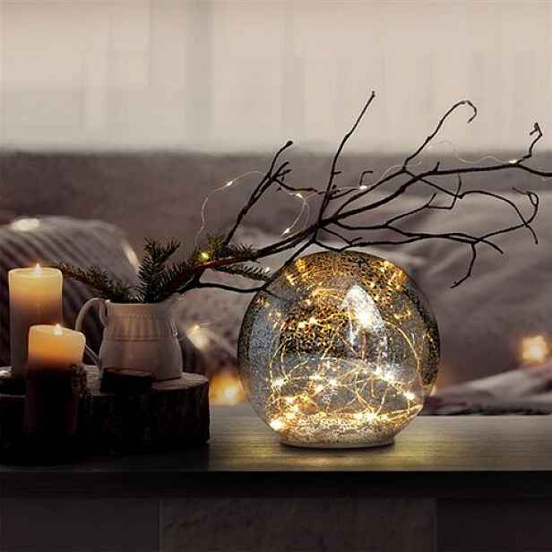Solight LED skleněná vánoční koule, pr. 15 cm, 20 LED