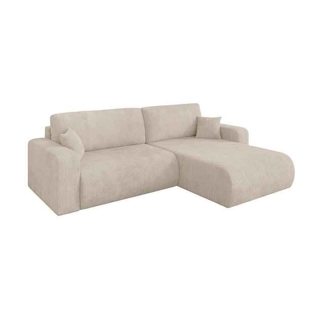 ALTDECOR ROHOVÁ SEDAČKA s funkcí spaní, otoman vpravo BERY-L 276x193x88 béžová manšestr