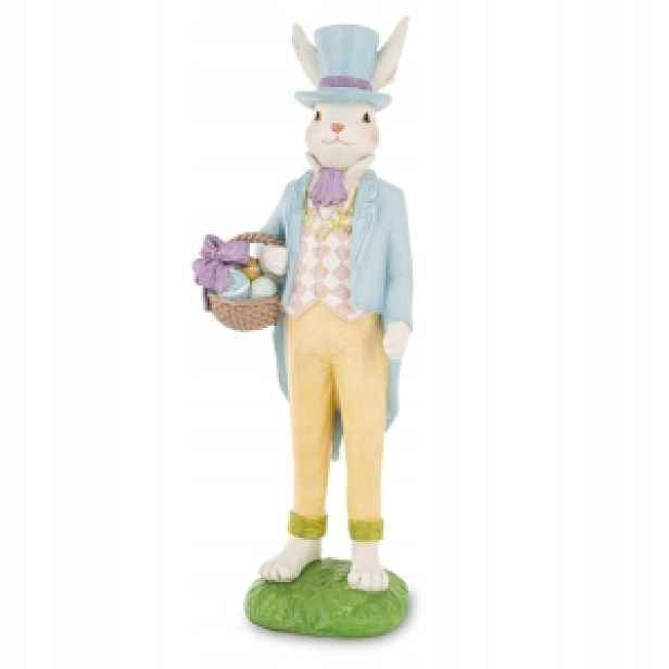 Figurka pastelového králíka s košíkem 36 cm