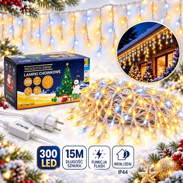 Lampičky rampouchy venkovní 300 Led 15 m teplá bílá Flash IP44
