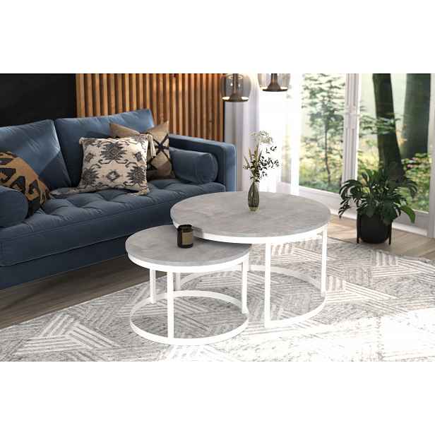Set 2x kulatý konferenční stolek LAGRIS - bílý / beton