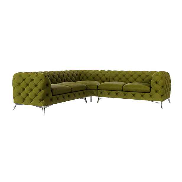 S-Style ROHOVÁ POHOVKA CHESTERFIELD Laura z olivově zeleného sametu