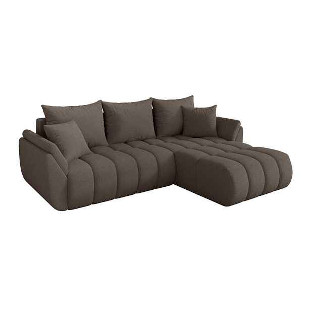 ALTDECOR ROHOVÁ SEDAČKA s funkcí spaní, otoman vpravo TOKO-L-v1 277x194x86 hnědá bouclé