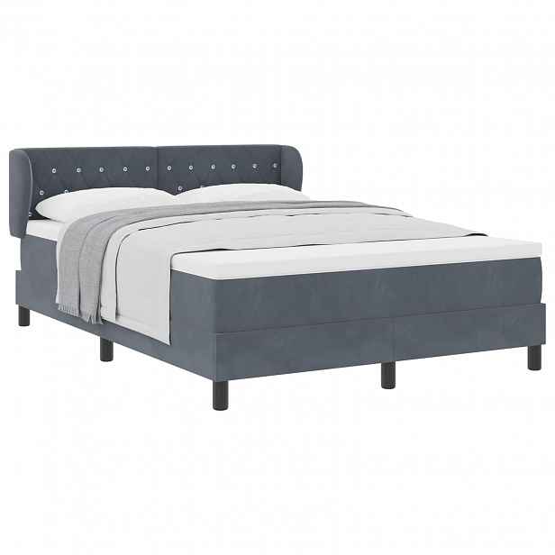 vidaXL Postel s boxspringem s čelo Tmavě šedá 140 x 190 cm samet