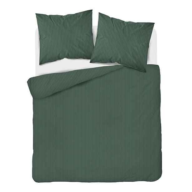 Povlečení saténové 180x200, hladké s pruhy, Premium, zelené