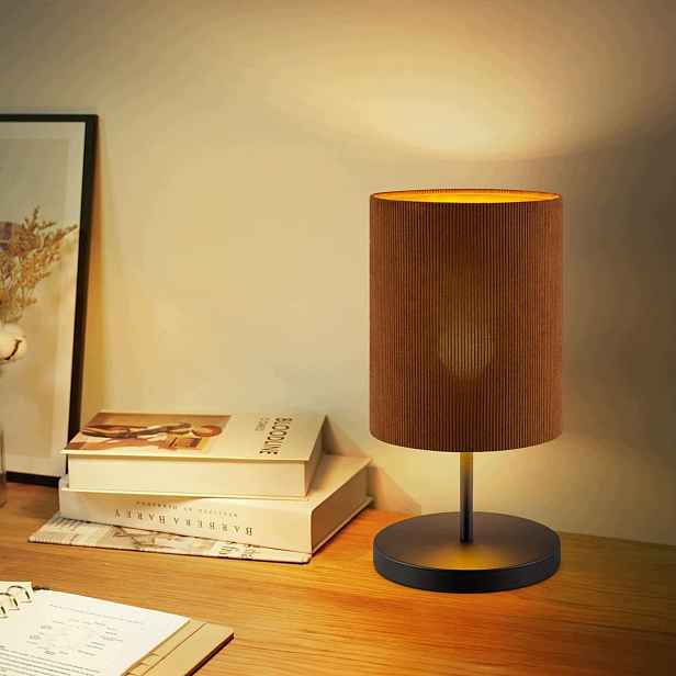 Stolní lampa E27 Skandinávská hnědá Abažur z Kordu 40 cm obývací pokoj ložnice